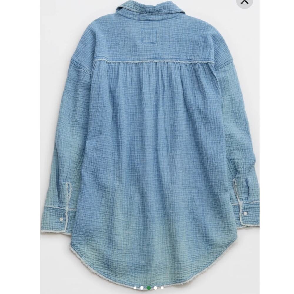 Aerie Blue Cotton Gauze Oversized Beach Swim Cover Up Shirt Size Large - Picture 12 of 12